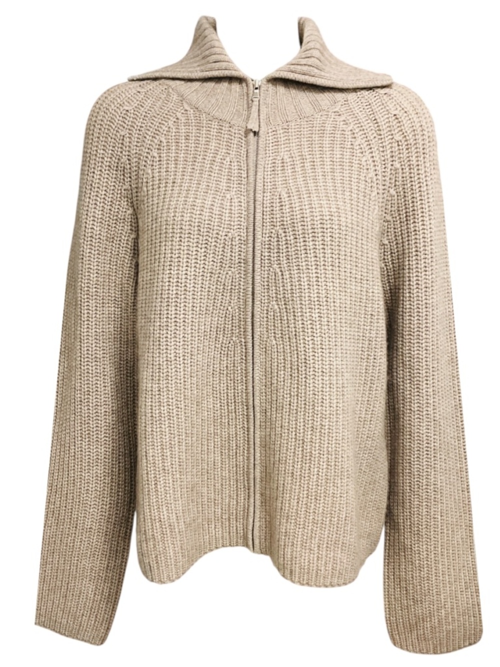 ALLUDE BEIGE ZIP FRONT WOOL AND CASHMERE KNIT SWEATER